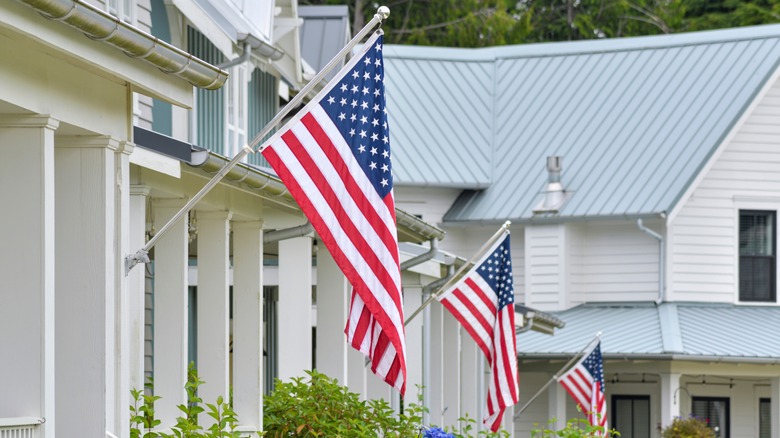 flags displayed on porches in Seabrook