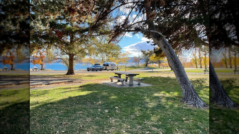 Airstream camping lakefront