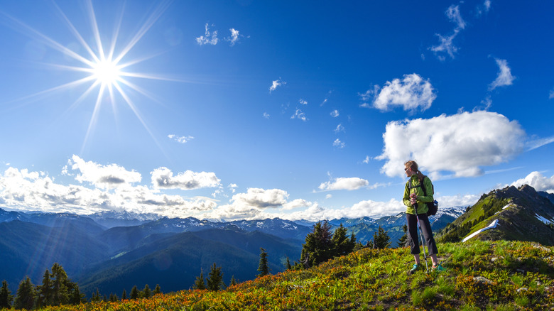 Woman hiking in the Glacier Peak Wilderness, Washington State