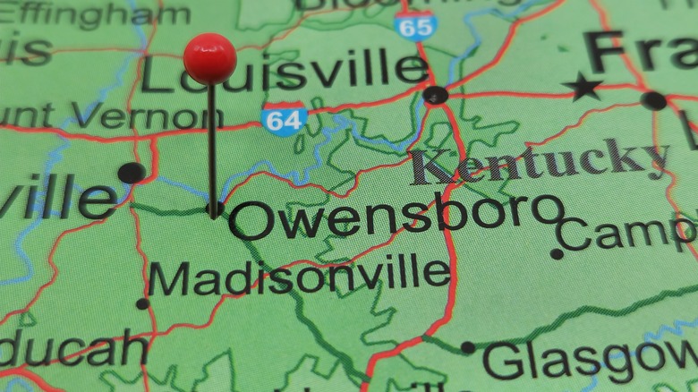 A map of Kentucky showing Owensboro