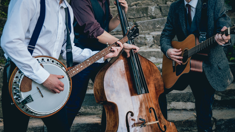 Closeup of band performing bluegrass