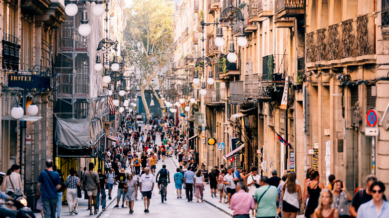 Busy walkway in Barcelona, Spain