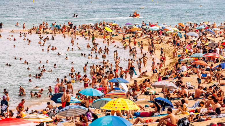 Crowded tourist beach in Spain