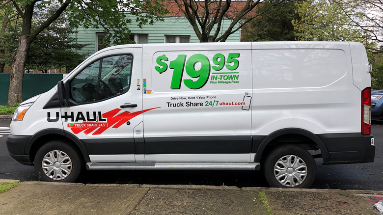 U-Haul van parked in a neighborhood