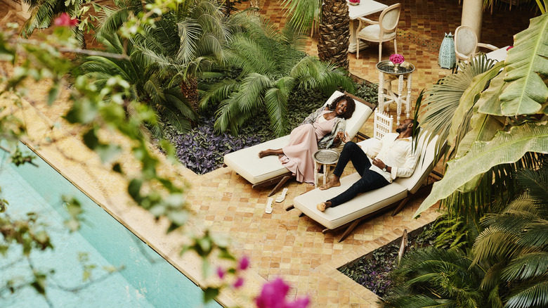 happy couple at a tropical resort