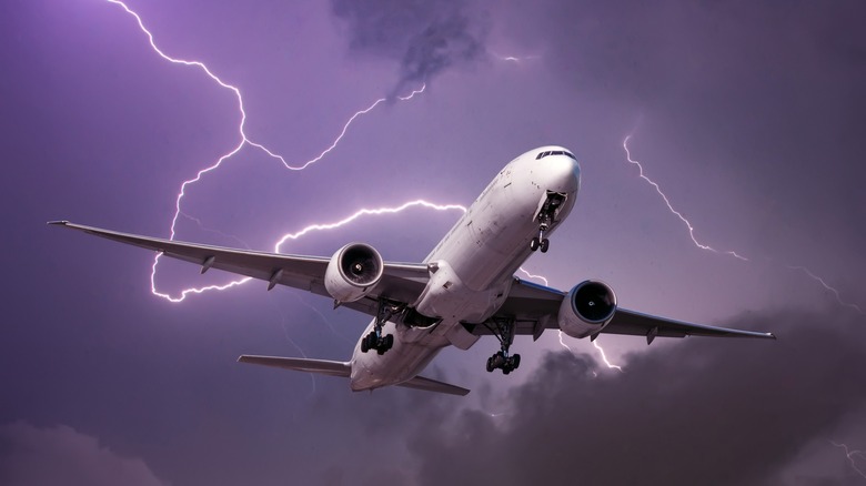 plane descending in a storm