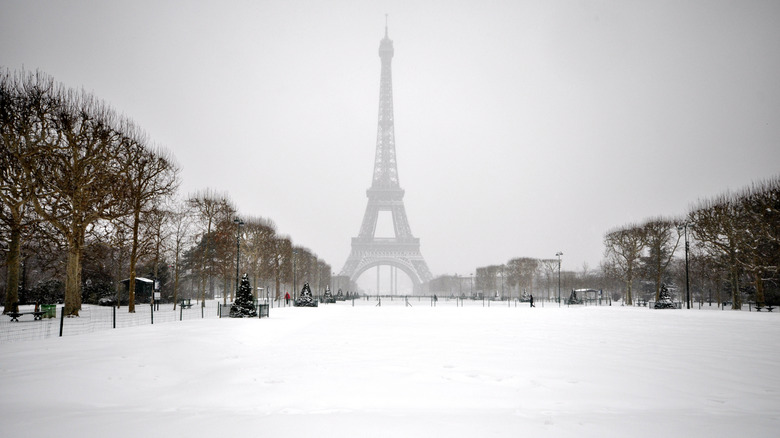 The Eiffel Tower in the snow