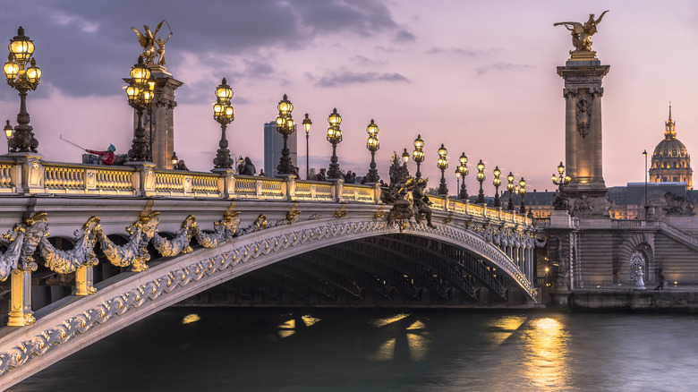 Chilly twilight bridge over the Seine in Paris in February