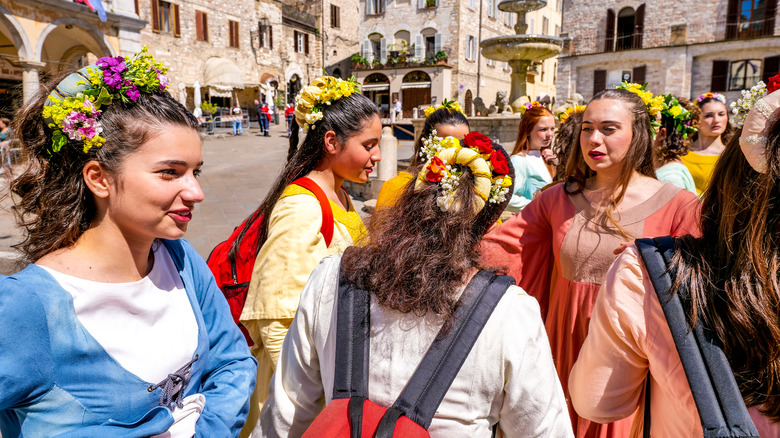 Calendimaggio festival women in flower crowns