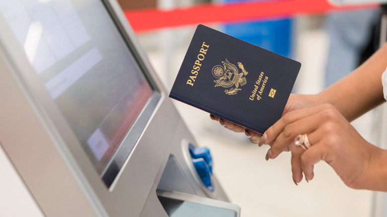 American tourist passport airport kiosk