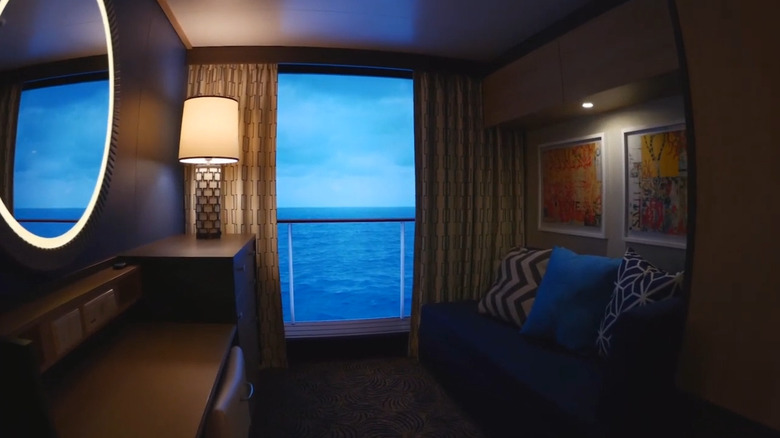 LED screen live-streaming from outside the ship in an interior room