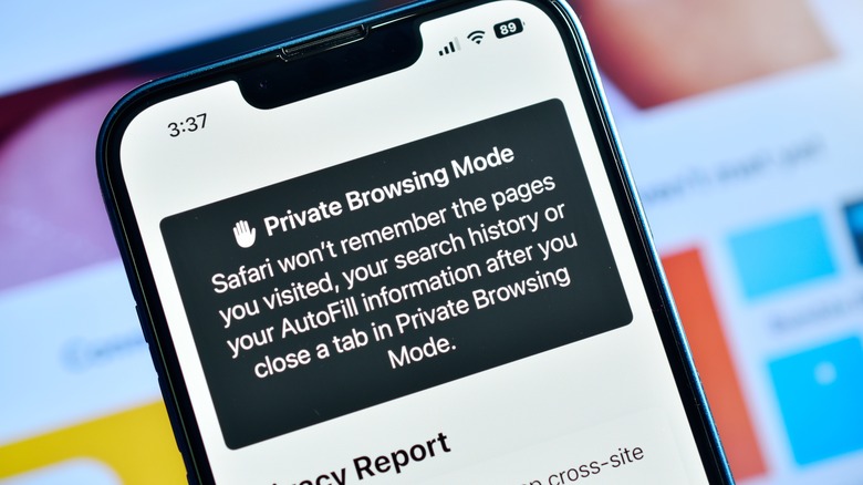 A phone browser on incognito mode