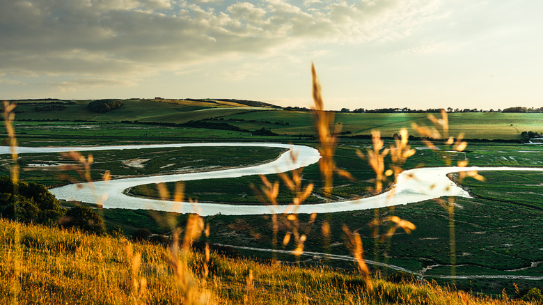 The Cuckmere River amidst fields