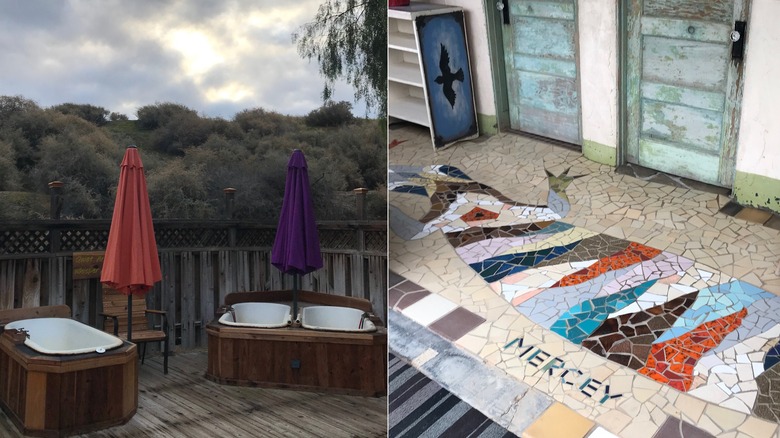 Hot tubs and mosaic art at Mercey Hot Springs