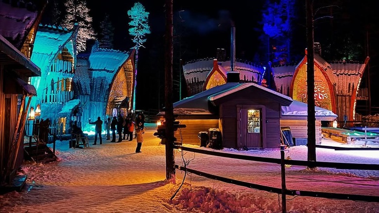 Different huts in Arcandia Arctic Adventure Park near Levi, Finland