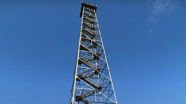 Steel fire lookout on top of Big Walker Mountain in Virginia