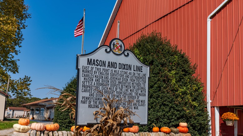 Historical sign for the Mason-Dixon line