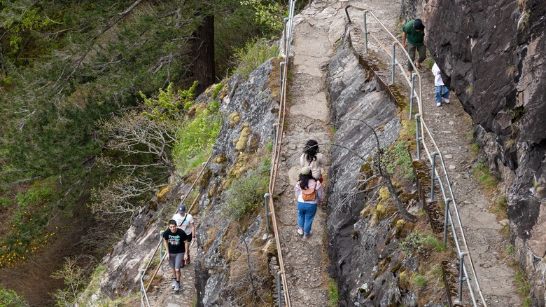 hikers beacon rock trail switchbacks