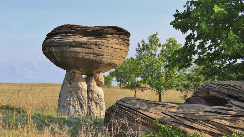 Rock formations at Mushroom Rock State Park in Kansas