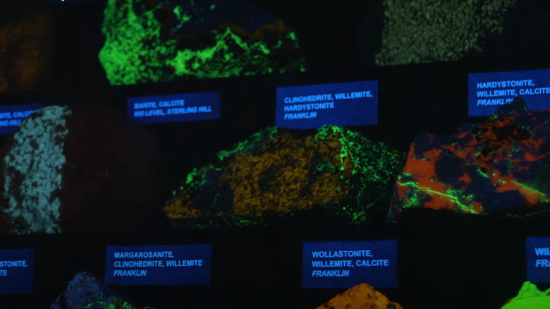 Close-up of the fluorescent mineral display at Sterling Hill Mine