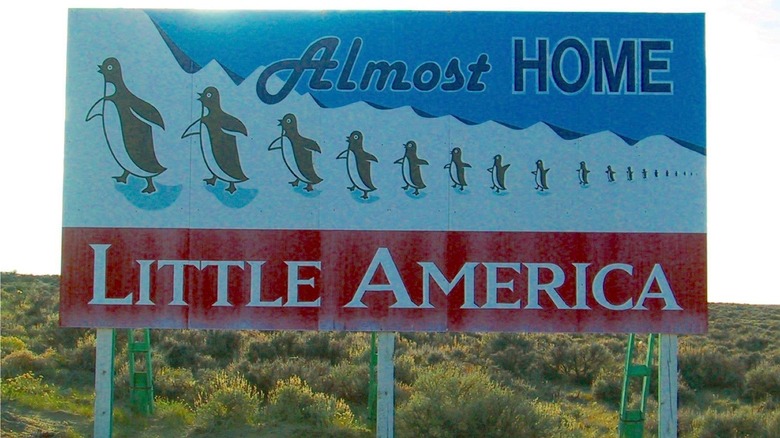 One of Little America's iconic signs with cute penguins