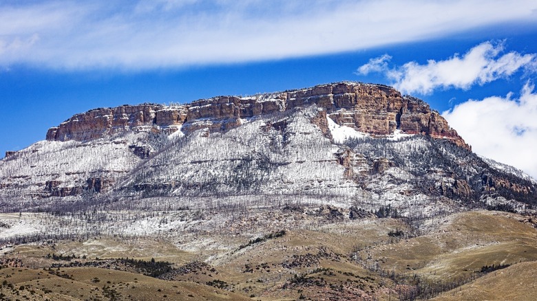 Flat top snow-covered mountain