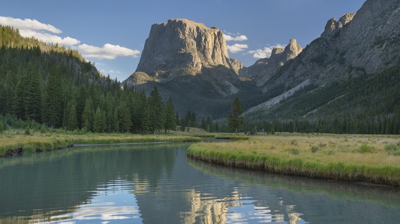 Squaretop Mountain reflecting in Green River Lakes in Bridger Wilderness, Wyoming