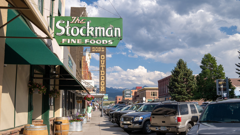 View of The Stockman Fine Foods in the historic district of Livingston, Montana