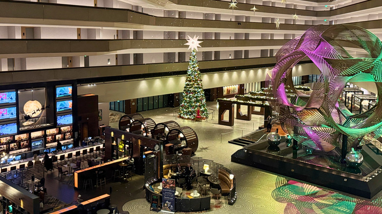 Hyatt Regency San Francisco lobby decorated for the holidays