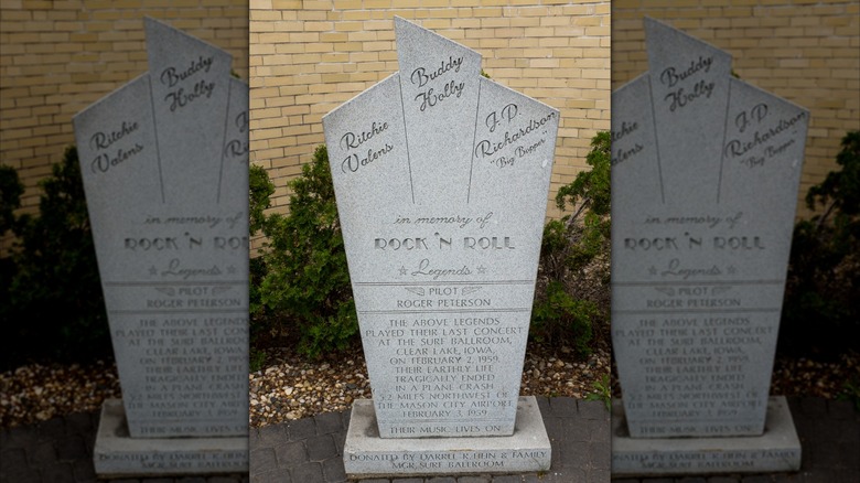 Surf Ballroom monument for rock icons Ritchie Valens, Buddy Holly, and J.P. Richardson at Surf Ballroom in Iowa