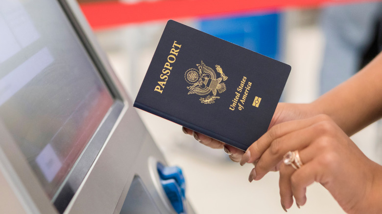 American passport with biometric symbol