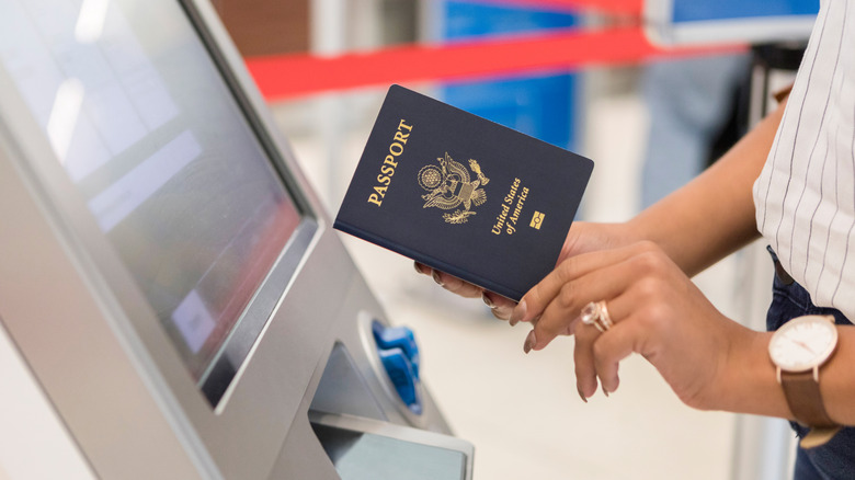 Checking a passport at an airport