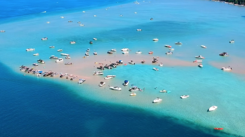 Torch Lake Sandbar with boats