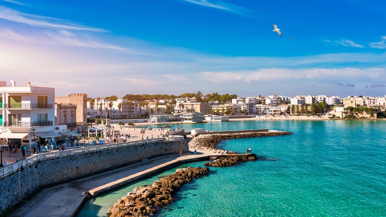 A seaside Italian town with blue skies