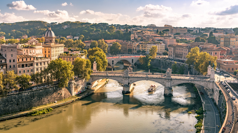 The Tiber River winds through central Rome