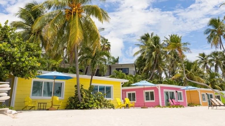 Colorful cottages surrounded by palm trees at La Siesta Resort & Villas