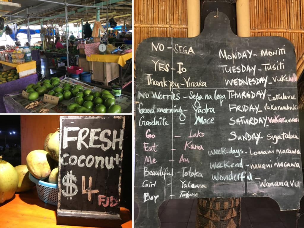 Handwritten signs with the local language