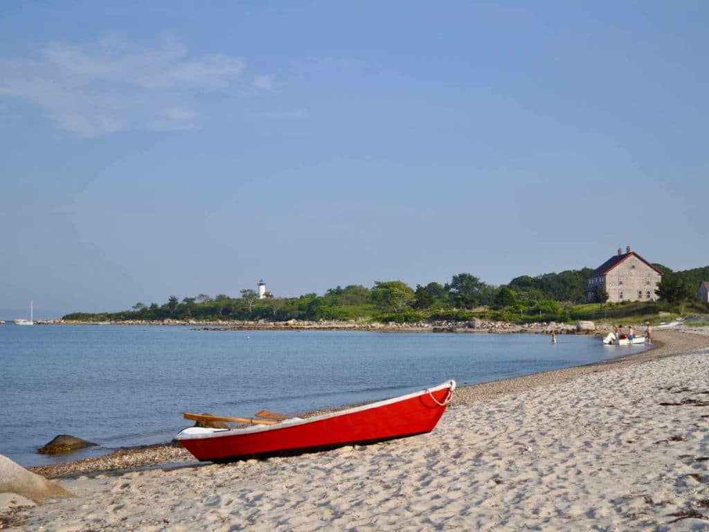 Red boat on Elizabeth Islands, Massachusetts