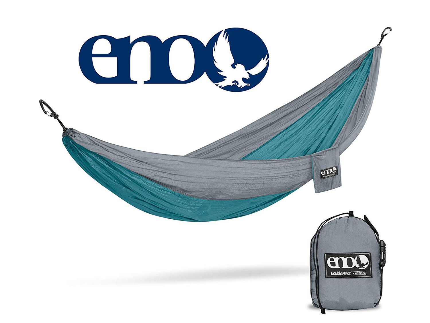 ENO, Eagles Nest Outfitters DoubleNest Lightweight Camping Hammock, 1 to 2 Person, Seafoam/Grey