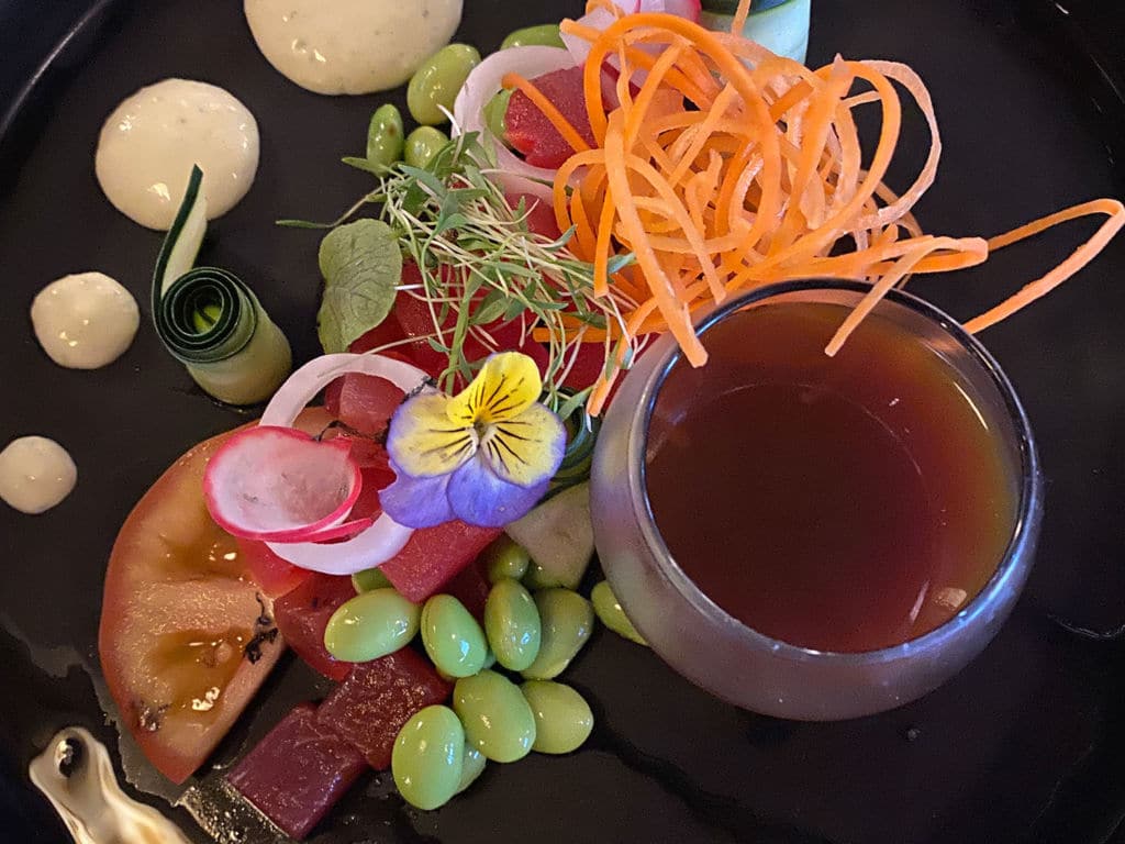 A plate of tuna and watermelon at the Marriott Beach Resort in Cancun.