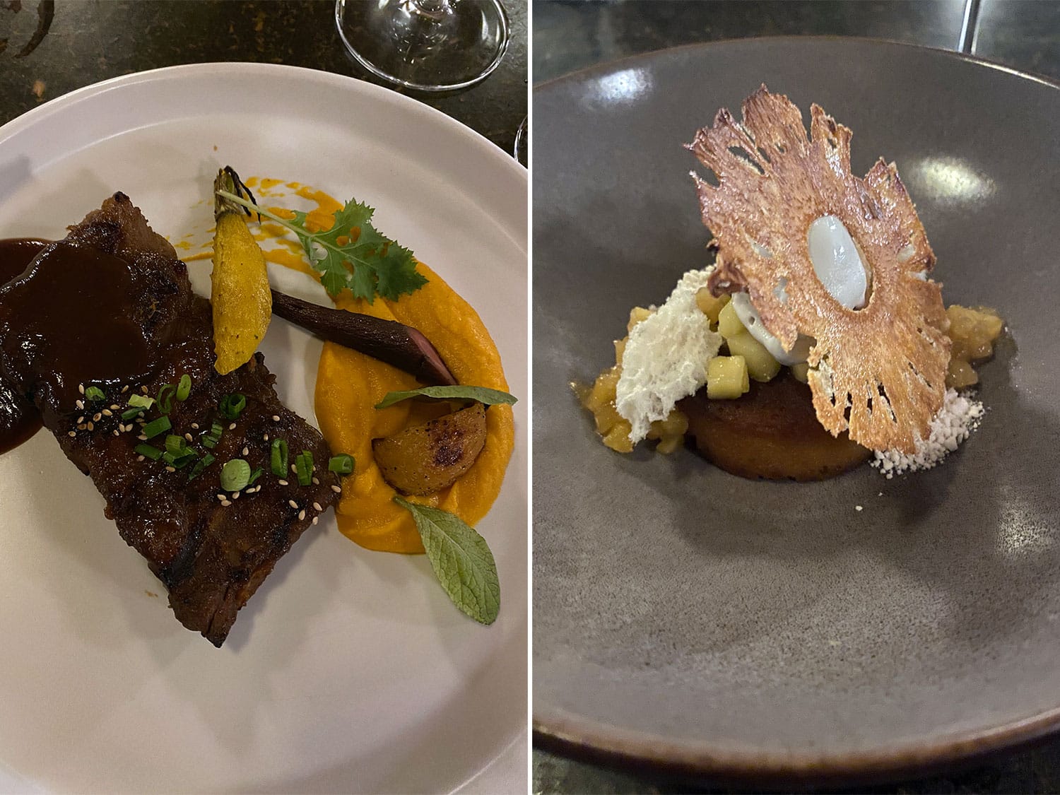 Szechuan ribs and pineapple upside down cake at the Marriott Beach Resort in Cancun.