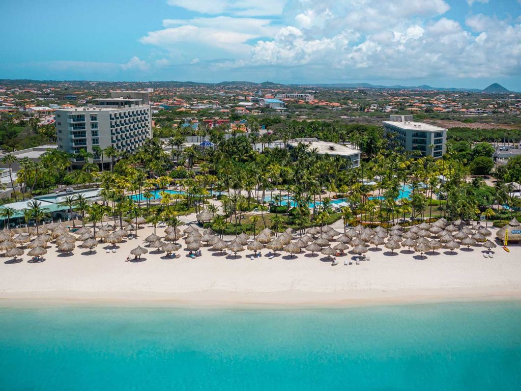 A beach resort beside the ocean.