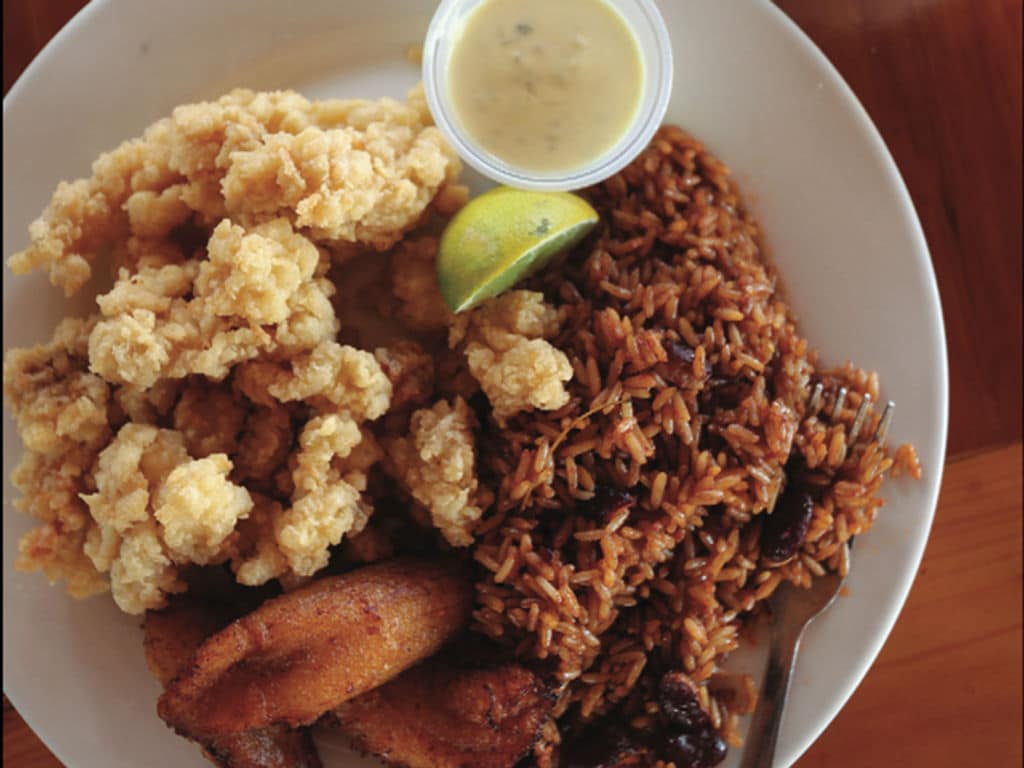 conch with rice and peas