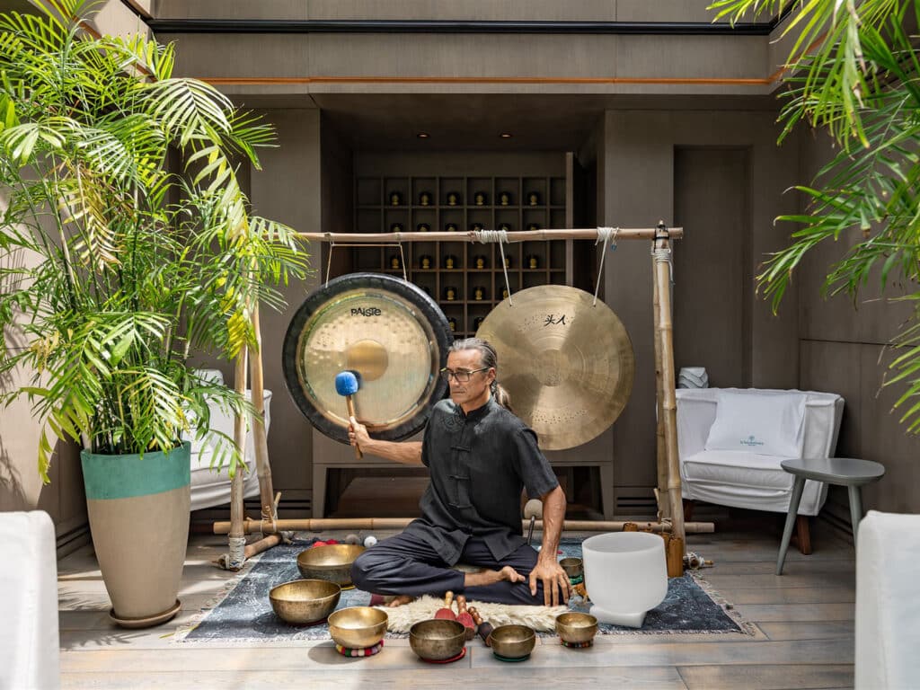 The Aquatic Tibetan Bowls by Marine Delfino experience at St. Barth’s Le Barthélemy Hotel and Spa.