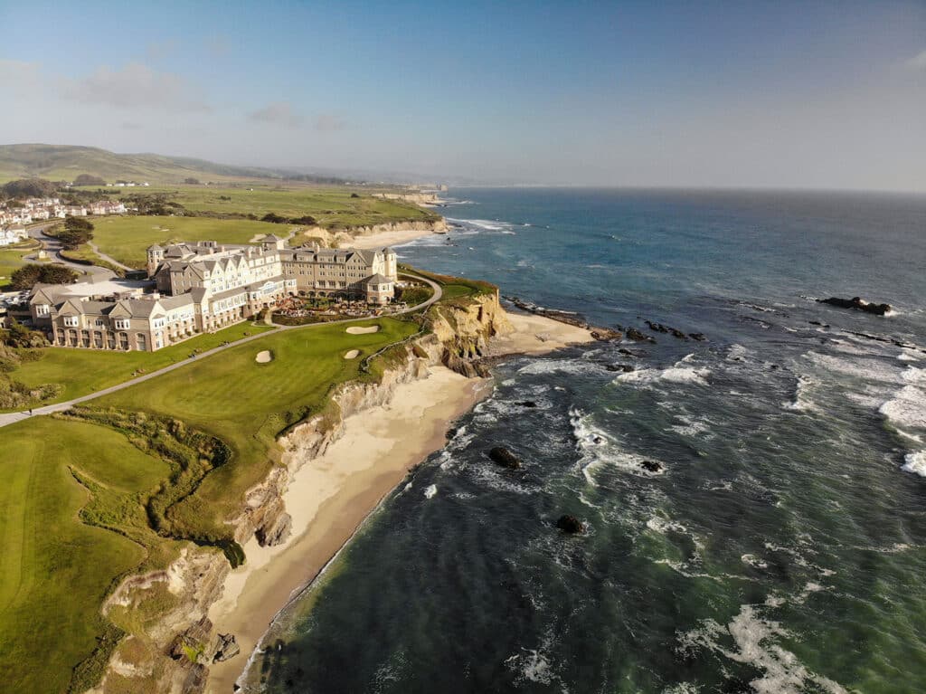 An aerial view of The Ritz-Carlton Half Moon Bay resort in California.