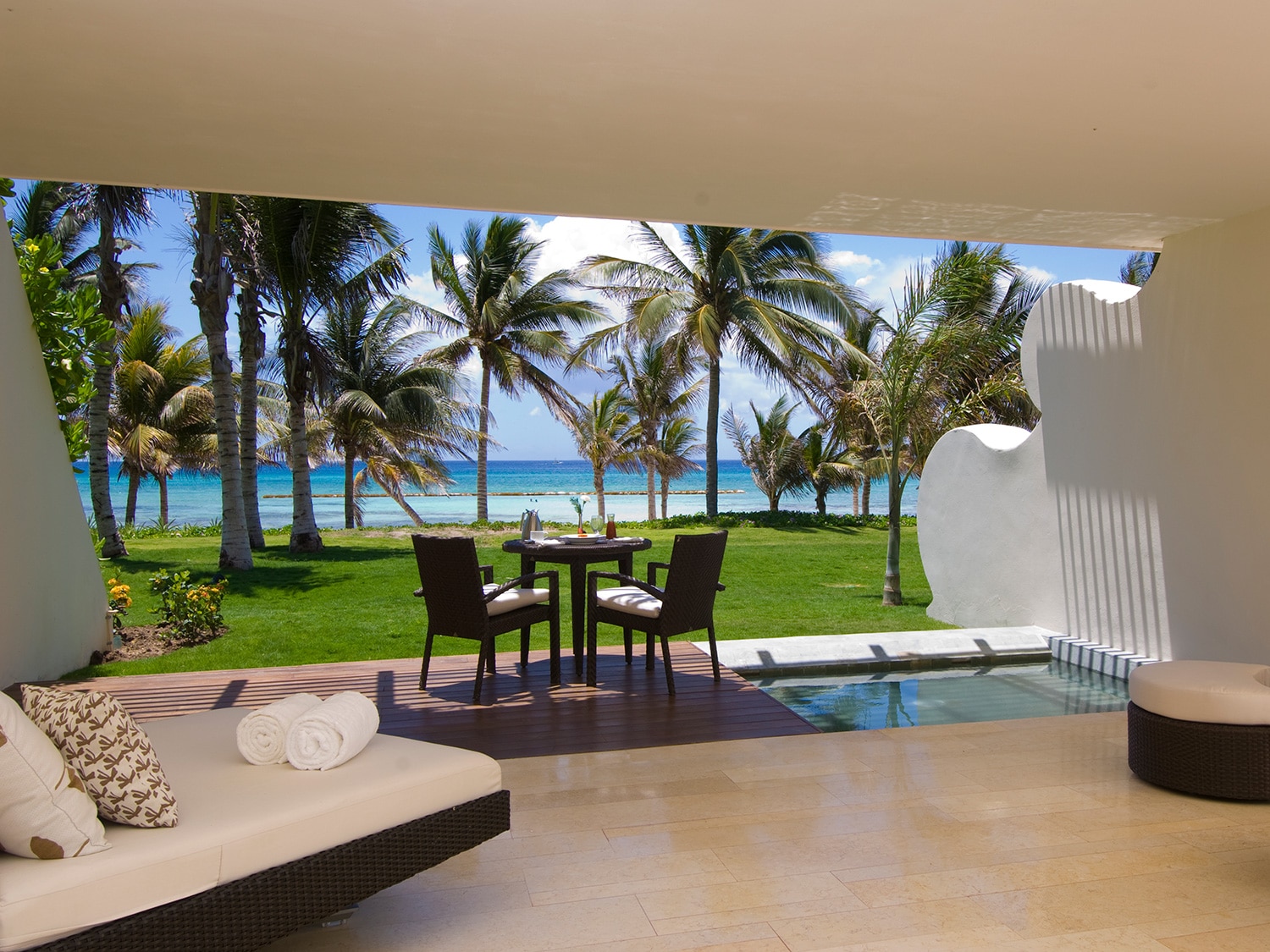 The terrace of a Grand Class Suite at Grand Velas Riviera Maya in Mexico
